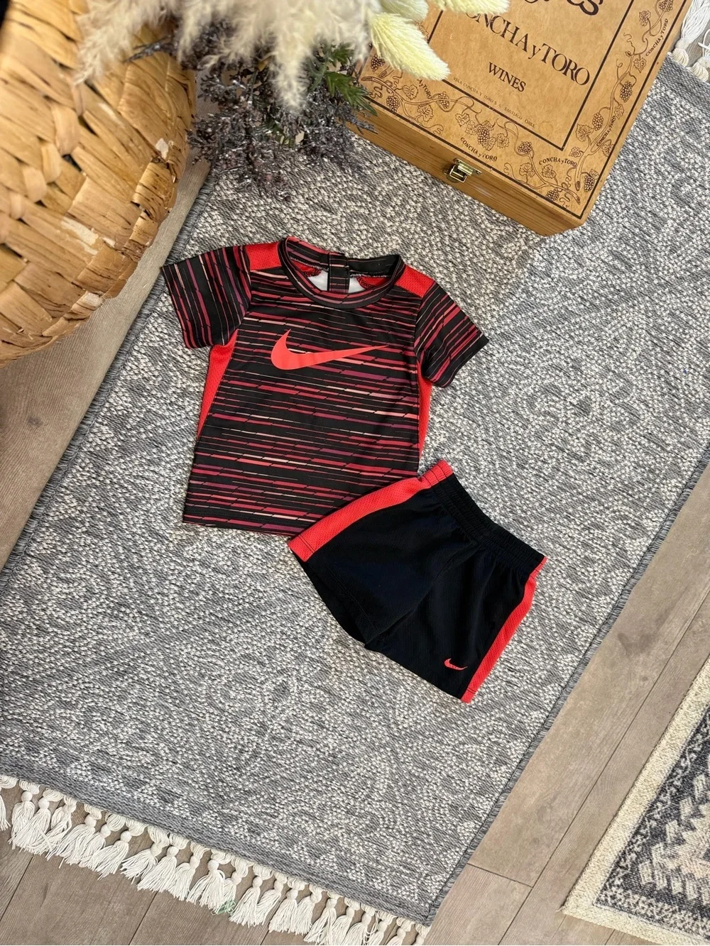 Nike 18 Month Boys Athletic Shorts & Shirt Set Black Red Athletic Matching Set